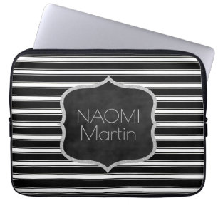 Modern Monogram   Chic Black & White Stripes Laptop Sleeve