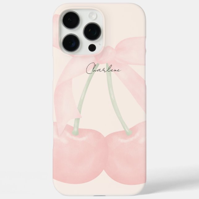 Modern Monogram Chic Cherries Stylish Pink Bow Case-Mate iPhone Case (Back)