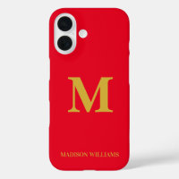 Modern Monogram Chic Red Gold Stylish Minimalist
