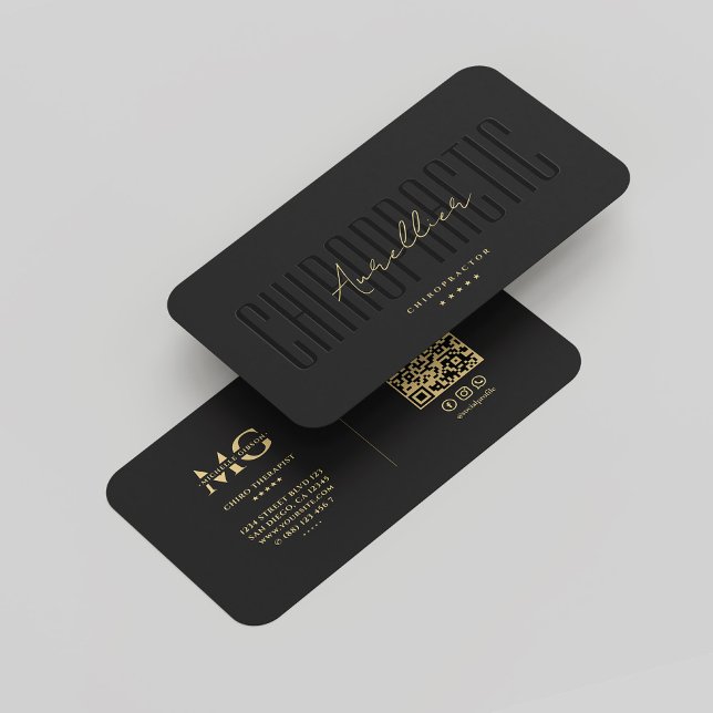 Modern Monogram Chiropractic Therapist Black Gold Business Card (Modern Monogram Chiropractic Therapist Black Gold Business Card
)