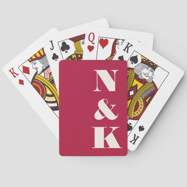 Modern Monogram Christmas Red Custom Wedding Playing Cards (Back)