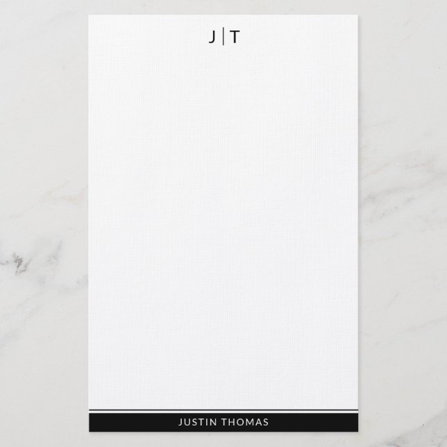 Modern Monogram Classic Black Personal Stationery  (Front)