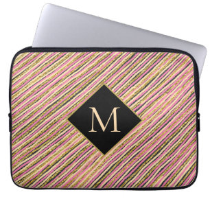 Modern Monogram Colorful Yellow Gold Pink Laptop Sleeve