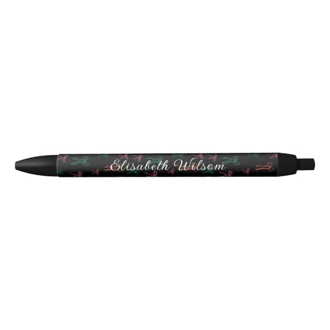 Modern Monogram Colourful Bow Pattern Black Ink Pen (Front)