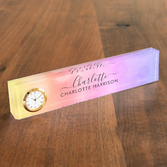 Modern Monogram Colourful Sparkle School Office Nameplate (Side)