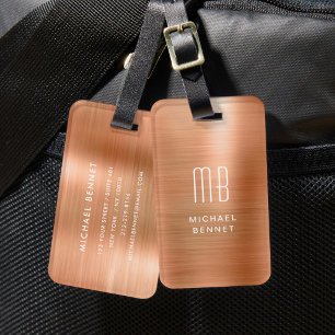 Modern Monogram Copper Metallic Luggage Tag