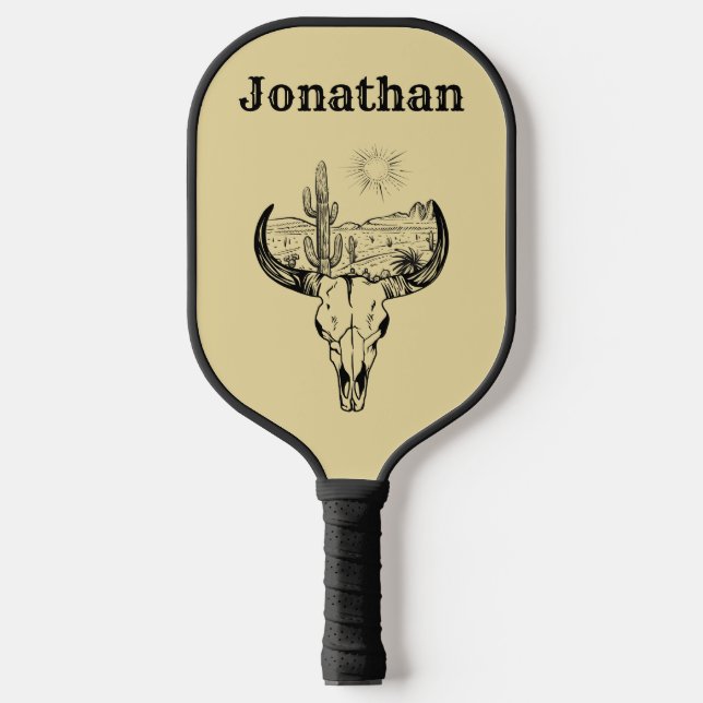 Modern Monogram | Cowboy Cow Skull Desert   Pickleball Paddle (Front)
