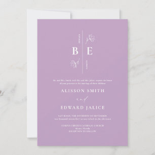 Modern Monogram Crest Lavender Lilac Wedding Invitation