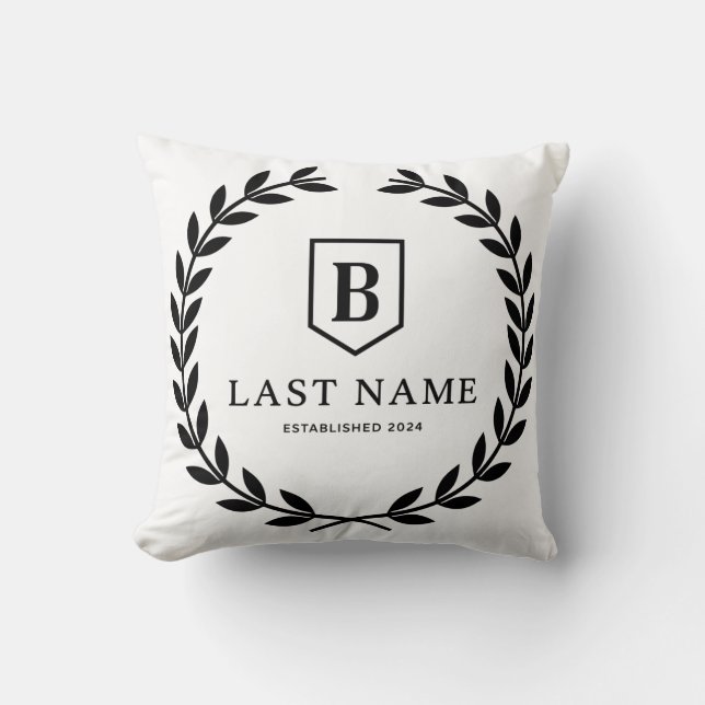 Modern Monogram Crest Personalised Family Name  Cushion (Front)