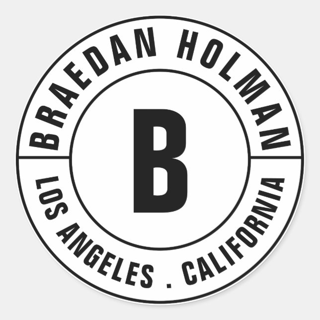 Modern Monogram Curved Text Classic Round Sticker (Front)