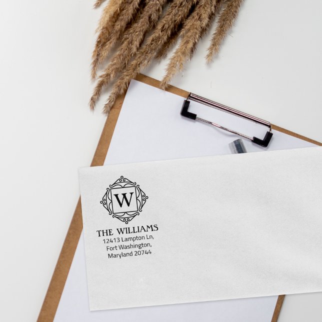 Modern Monogram Custom Name Return Address Rubber Stamp (Creator Uploaded)