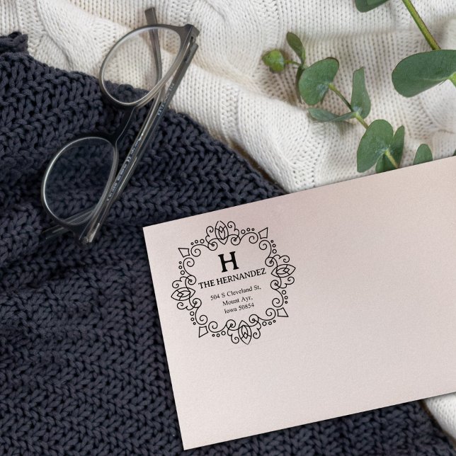 Modern Monogram Custom Name Return Address Rubber Stamp (Creator Uploaded)