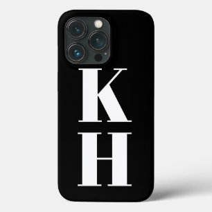 Modern monogram custom vertical initials black  iPhone 13 pro case