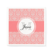 Modern Monogram Damask Napkin Coral