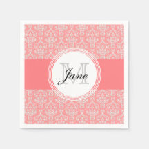 Modern Monogram Damask Napkin Coral
