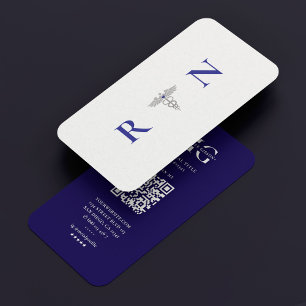 Modern Monogram Dark Blue RN Caduceus Travel Nurse Business Card