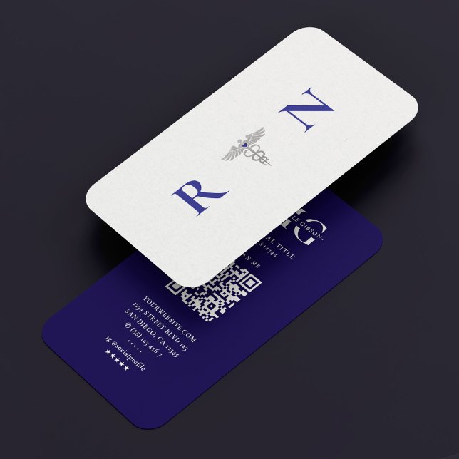 Modern Monogram Dark Blue RN Caduceus Travel Nurse Business Card (Modern Monogram Dark Blue RN Caduceus Travel Nurse Business Card
)