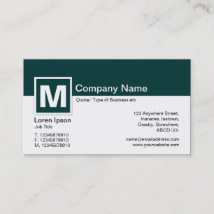 Modern Monogram - Dark Moss Green and White Business Card
