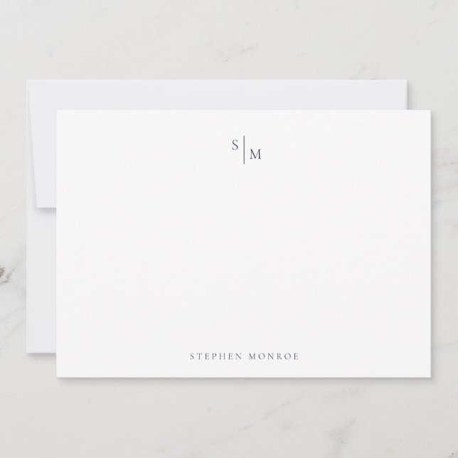 Modern Monogram Denim Blue Correspondence Note Card (Front)