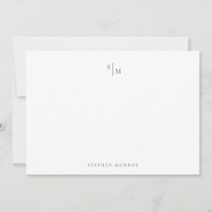 Modern Monogram Denim Blue Correspondence Note Card