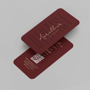 Modern Monogram Dentist Dark Red Maroon Gold Business Card