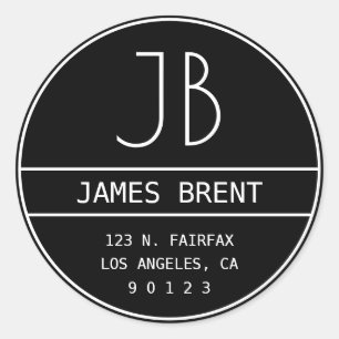 Modern Monogram Design Editable Black & White Classic Round Sticker