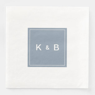 Modern Monogram Dusty Blue and White Dinner Napkin