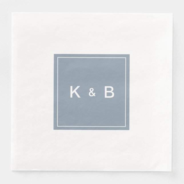Modern Monogram Dusty Blue and White Dinner Napkin (Front)