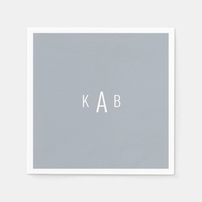 Modern Monogram Dusty Blue Cocktail Napkins (Front)