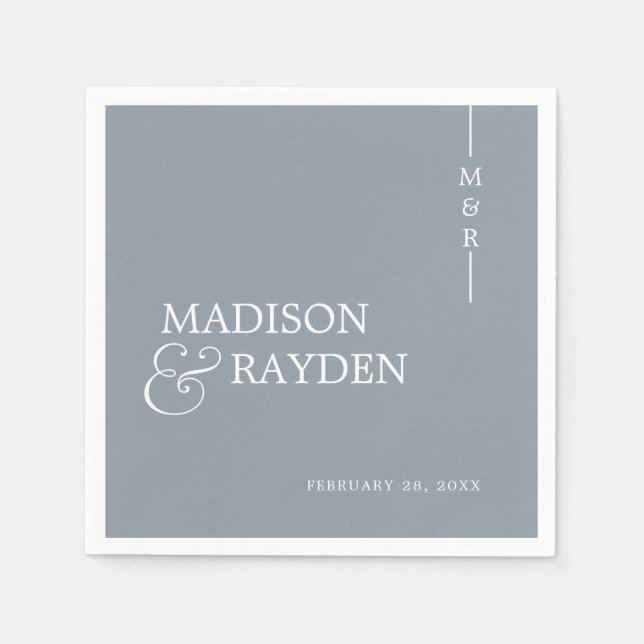Modern Monogram Dusty Blue Wedding Napkin (Front)