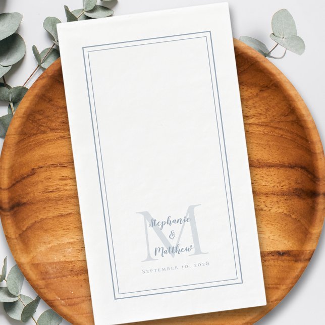 Modern Monogram Dusty Blue Wedding Reception Napkin (Creator Uploaded)