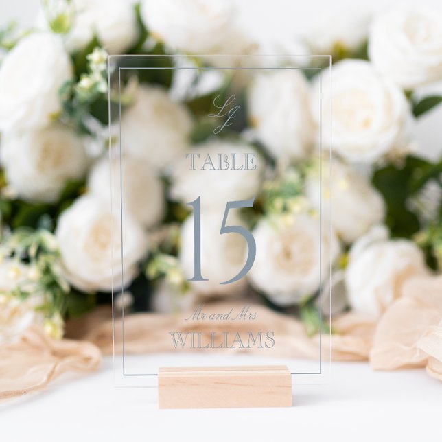 Modern Monogram Dusty Blue Wedding Table Number Acrylic Sign (Wedding Table Number!
)