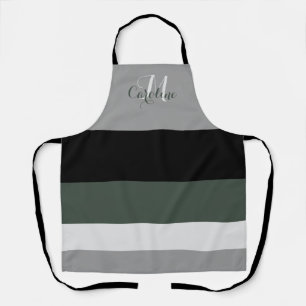 Modern Monogram Dusty Sage Palette Striped Apron