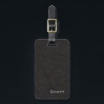 Modern Monogram | Elegant Black Leather Look Name Luggage Tag<br><div class="desc">Modern, minimalist black leather look with monogrammed name travel luggage tag. Monogrammed name on front bottom corner in grey with dimensional drop shadow effect. Font style and colours may be changed. Elegant luxury black leather look texture background. Back has same printed black leather effect background. DIY text template to add...</div>