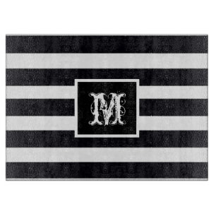 Modern Monogram Elegant Black & White Stripe  Cutting Board