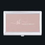 Modern Monogram Elegant Calligraphy Personalised Business Card Holder<br><div class="desc">Modern personal monogram business card holder with trendy script calligraphy and minimalist typography design. This is the ivory / blush version.</div>