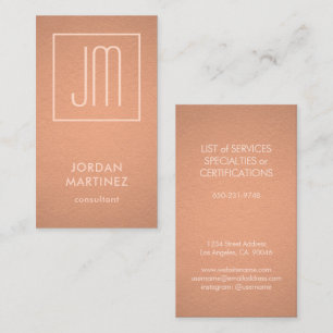 Modern Monogram Elegant Copper Faux Foil Vertical Business Card