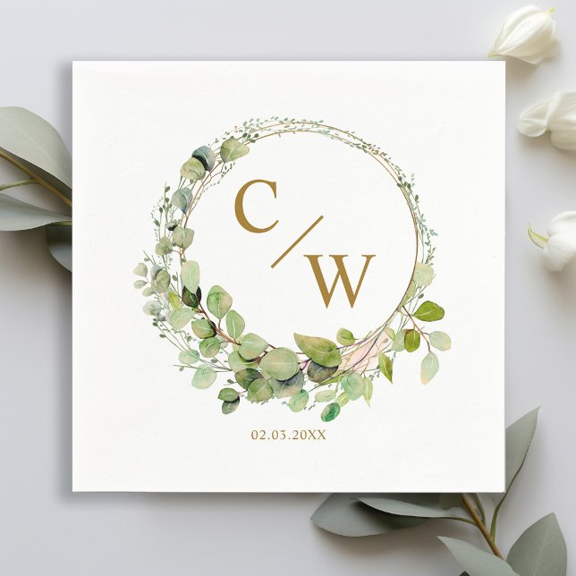 Modern Monogram Elegant Eucalyptus  Napkin (Creator Uploaded)