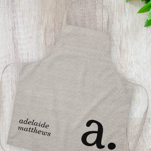 Modern Monogram Elegant Linen Look Initial Name Apron