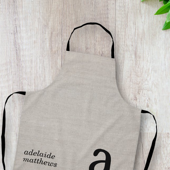 Modern Monogram Elegant Linen Look Initial Name Apron (Creator Uploaded)