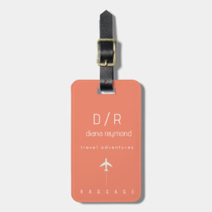 Modern Monogram Elegant Name Salmon Luggage Tag