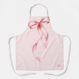 Modern Monogram Elegant Pink Watercolor Bow Baking Apron