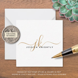 Modern Monogram Elegant Script Initials Gold Black Card