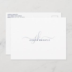 Modern Monogram Elegant Script Initials Navy Blue Postcard