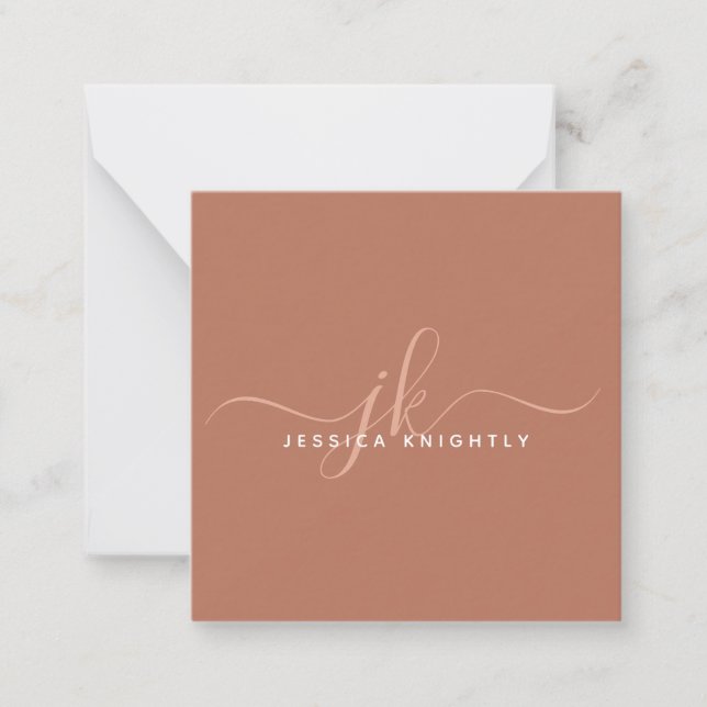 Modern Monogram Elegant Script Initials Terracotta Card (Front)