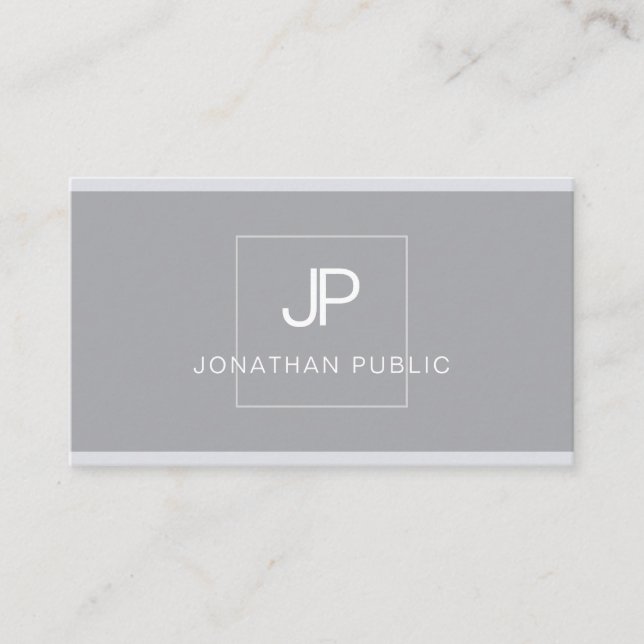 Modern Monogram Elegant Simple Grey Professional Business Card (Front)