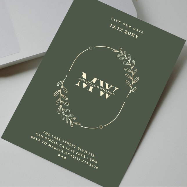 Modern Monogram Elegant Wedding Dark Green Gold  Invitation (Modern Monogram Elegant Wedding Dark Green Gold Invitation
)