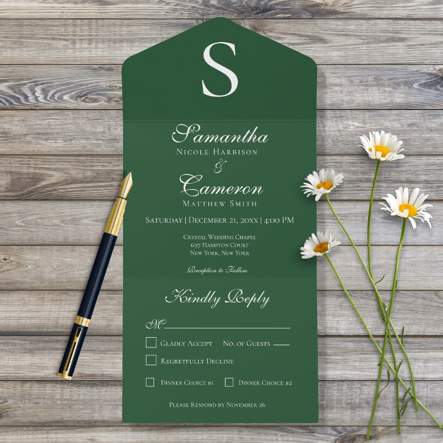 Modern Monogram Emerald Green All In One Invitation (Creator Uploaded)