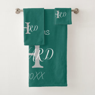 Modern Monogram Emerald Green White Wedding Bath T Towel Set