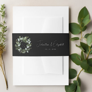 Modern Monogram Eucalyptus Wreath | Black Invitation Belly Band